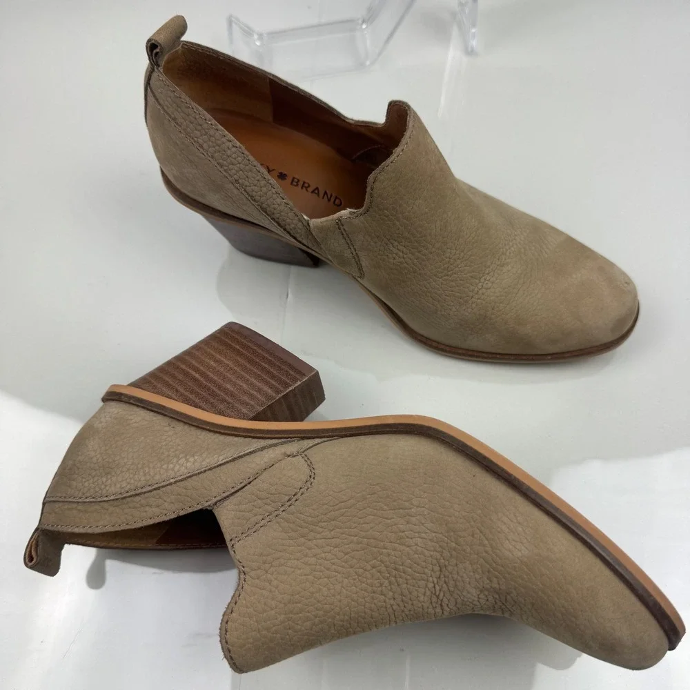 Lucky Brand Vennia‎ Ankle Booties Leather Block Heel Casual Tan Women Size 6.5